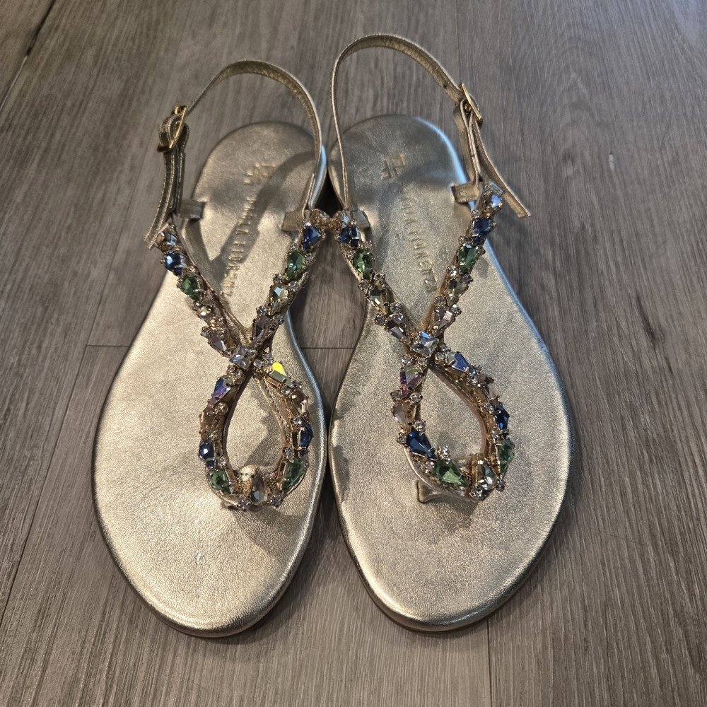 Paola Fiorenza Jewel Strappy Flat Sandals Made In Italy Size 39 Size 7 US